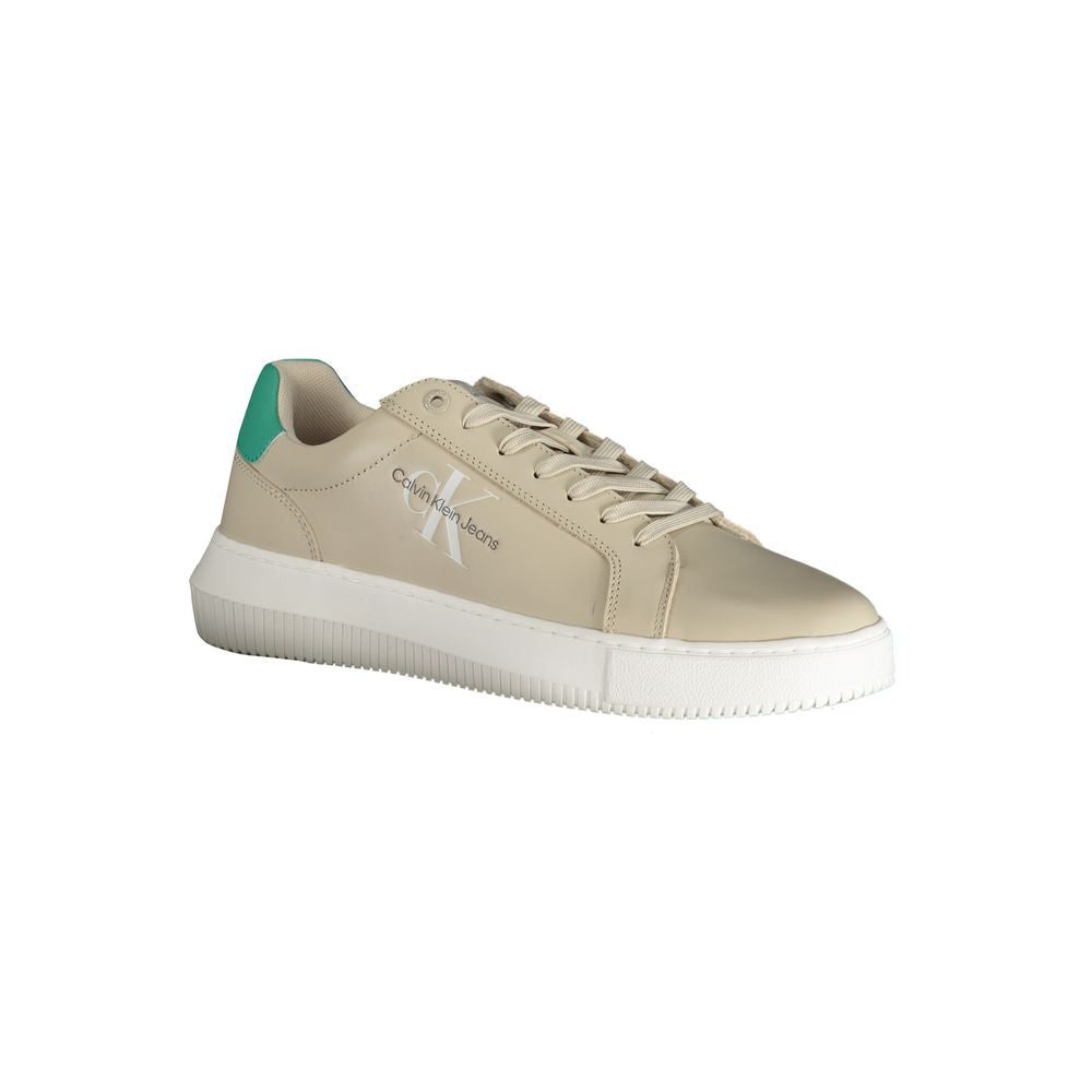 Calvin Klein Beige Leather Sneaker with Elegant Detailing