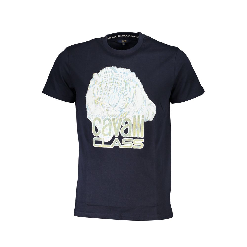 Cavalli Class Blue Cotton T-Shirt for Effortless Elegance