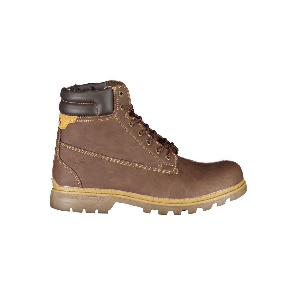 Carrera Brown Leather Lace-Up Boots with Contrast Detail