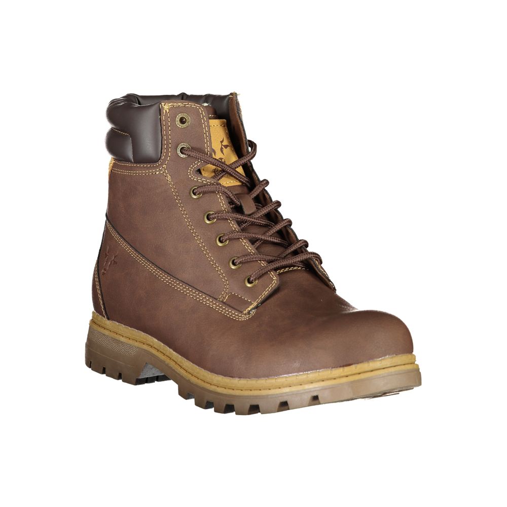 Carrera Brown Leather Lace-Up Boots with Contrast Detail