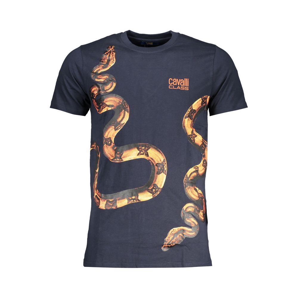 Cavalli Class Blue Cotton T-Shirt for Luxurious Elegance