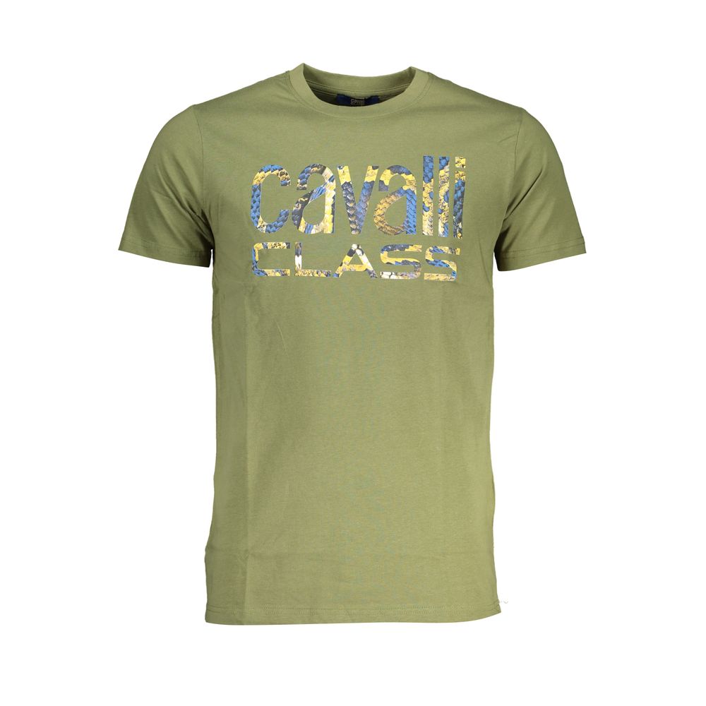 Cavalli Class Green Cotton T-Shirt for Effortless Elegance