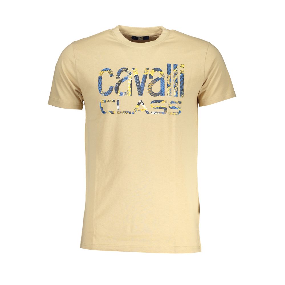 Cavalli Class Beige Cotton T-Shirt for Effortless Elegance