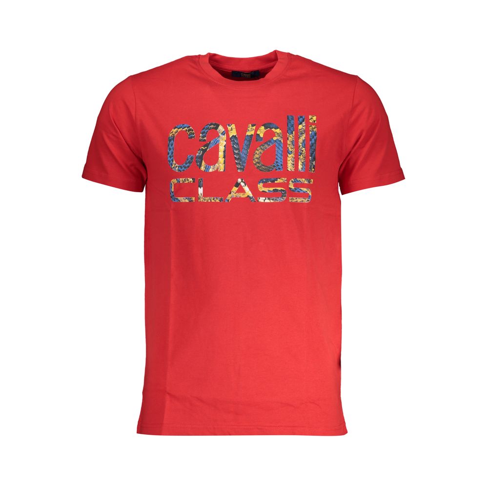 Cavalli Class Red Cotton T-Shirt for Effortless Elegance