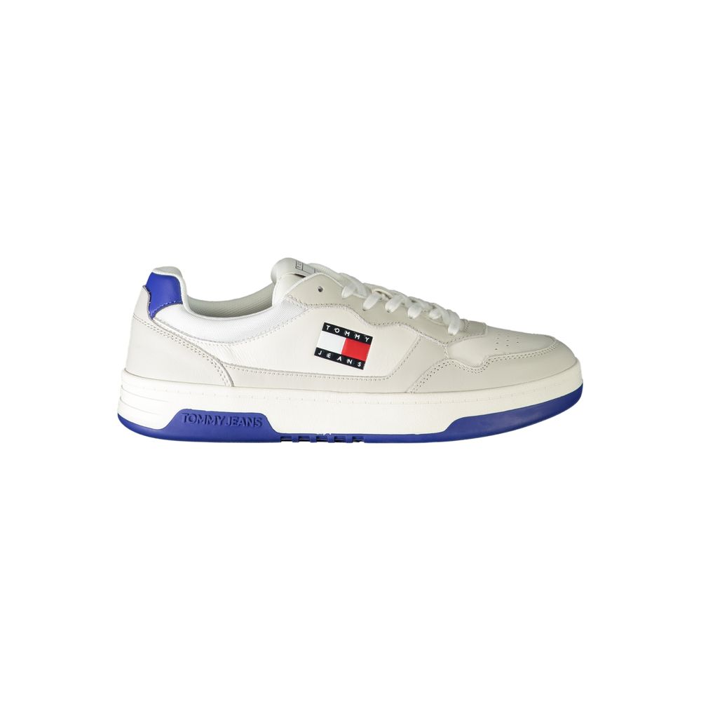 Tommy Hilfiger White Leather Sneaker with Royal Blue Accents