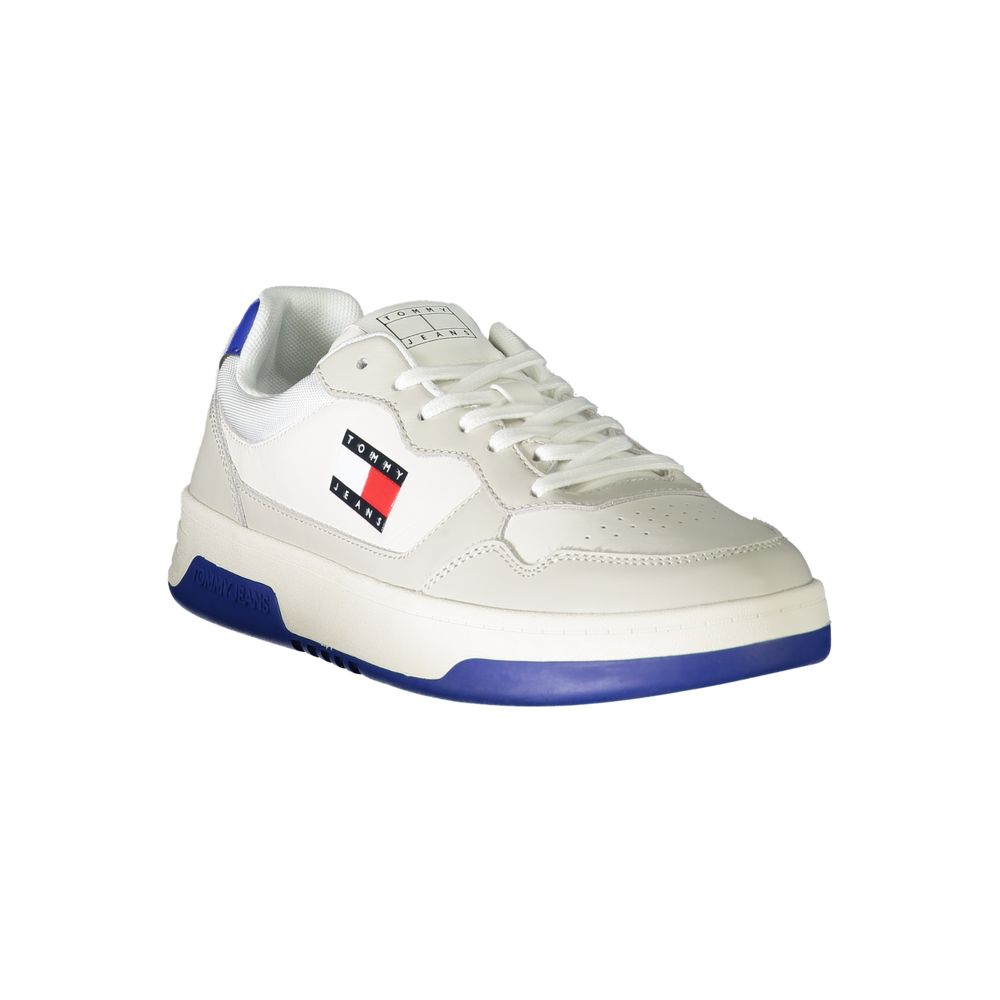 Tommy Hilfiger White Leather Sneaker with Royal Blue Accents
