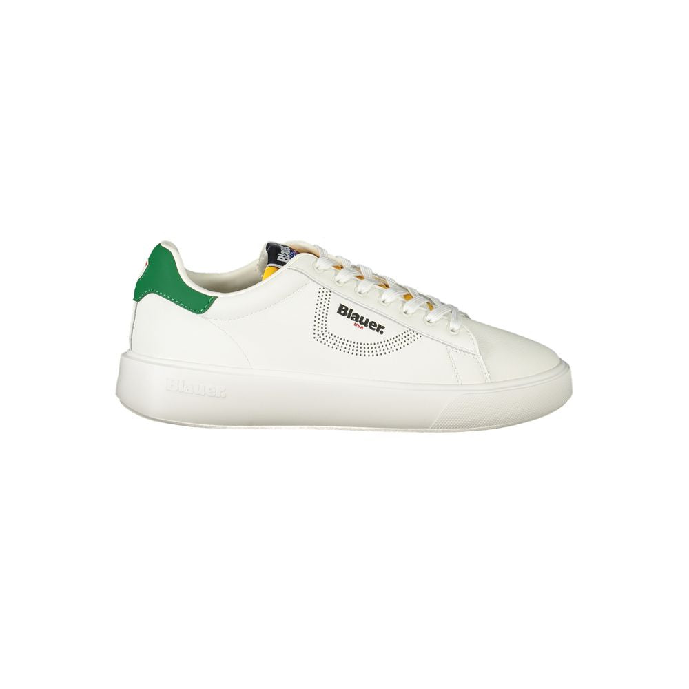 Blauer White Leather Sneaker with Green Accents