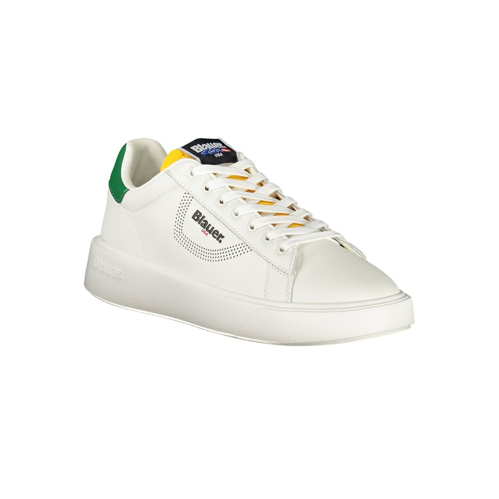 Blauer White Leather Sneaker with Green Accents