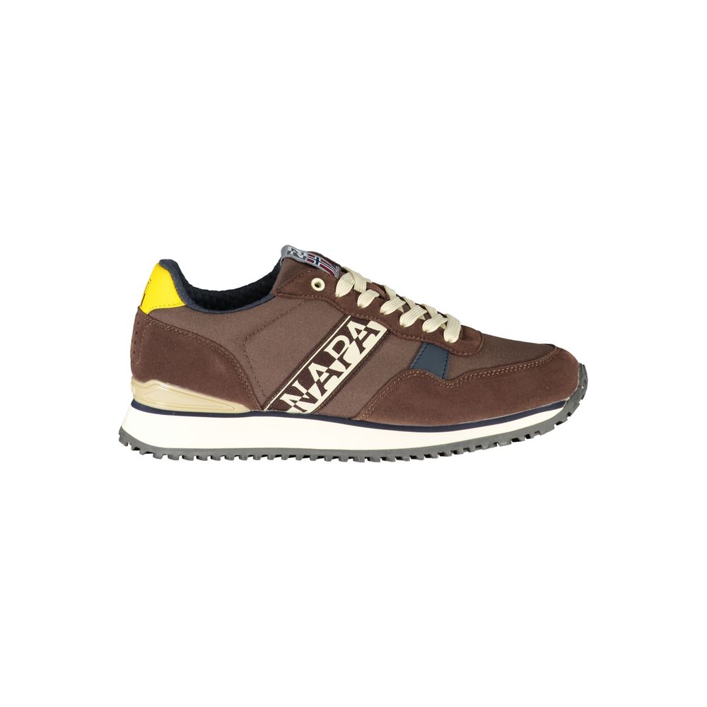 Napapijri Brown Leather Lace-up Sneakers with Contrast Detail
