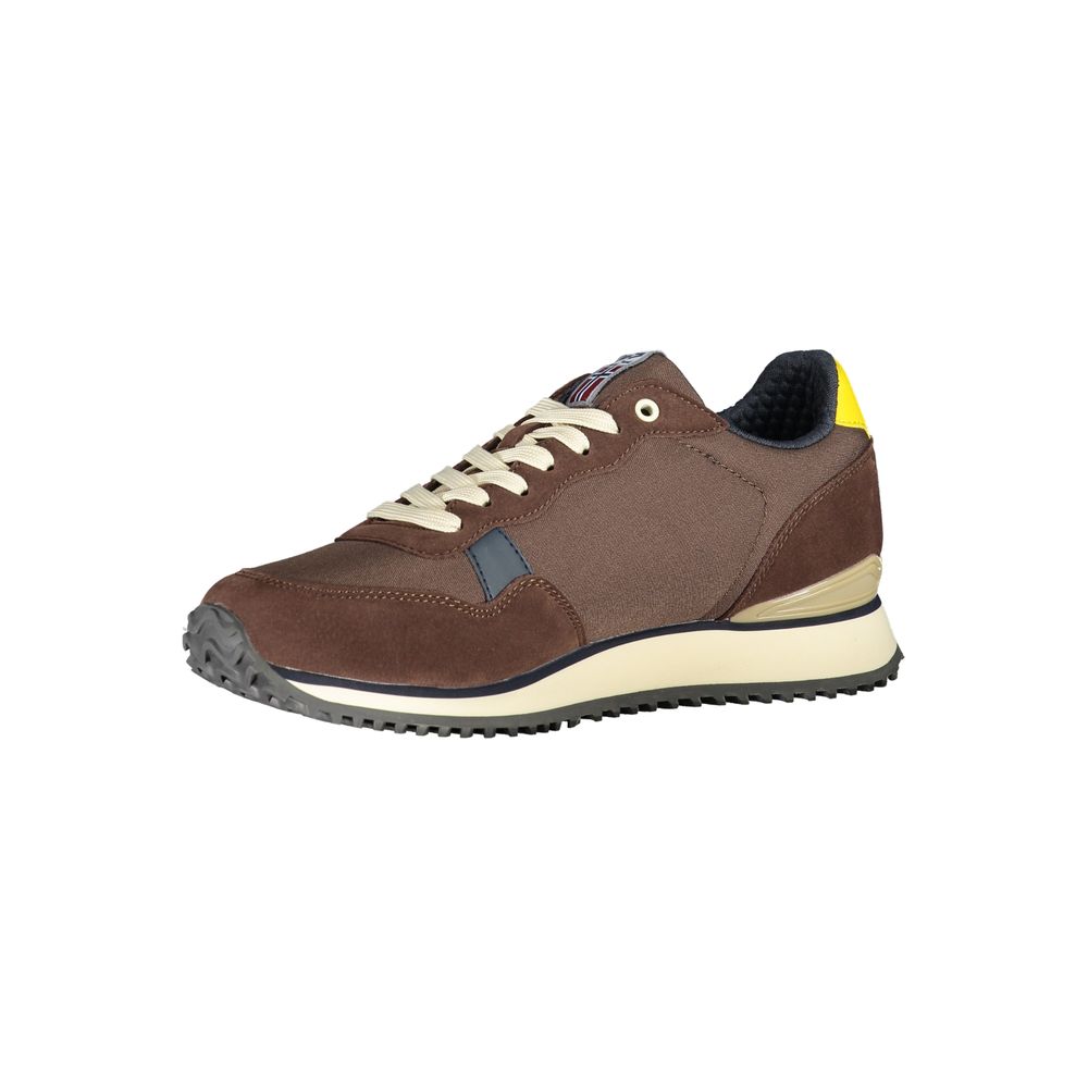 Napapijri Brown Leather Lace-up Sneakers with Contrast Detail