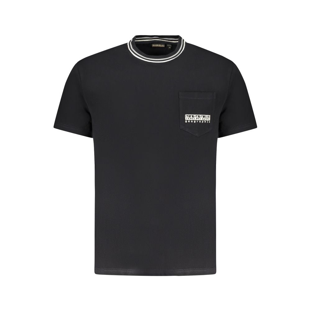 Napapijri Black Cotton T-Shirt with Embroidery Details