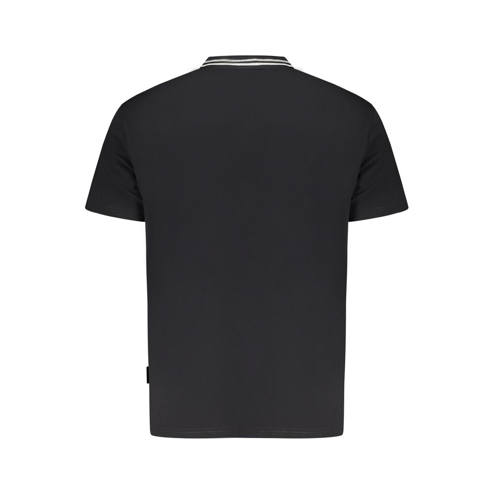 Napapijri Black Cotton T-Shirt with Embroidery Details
