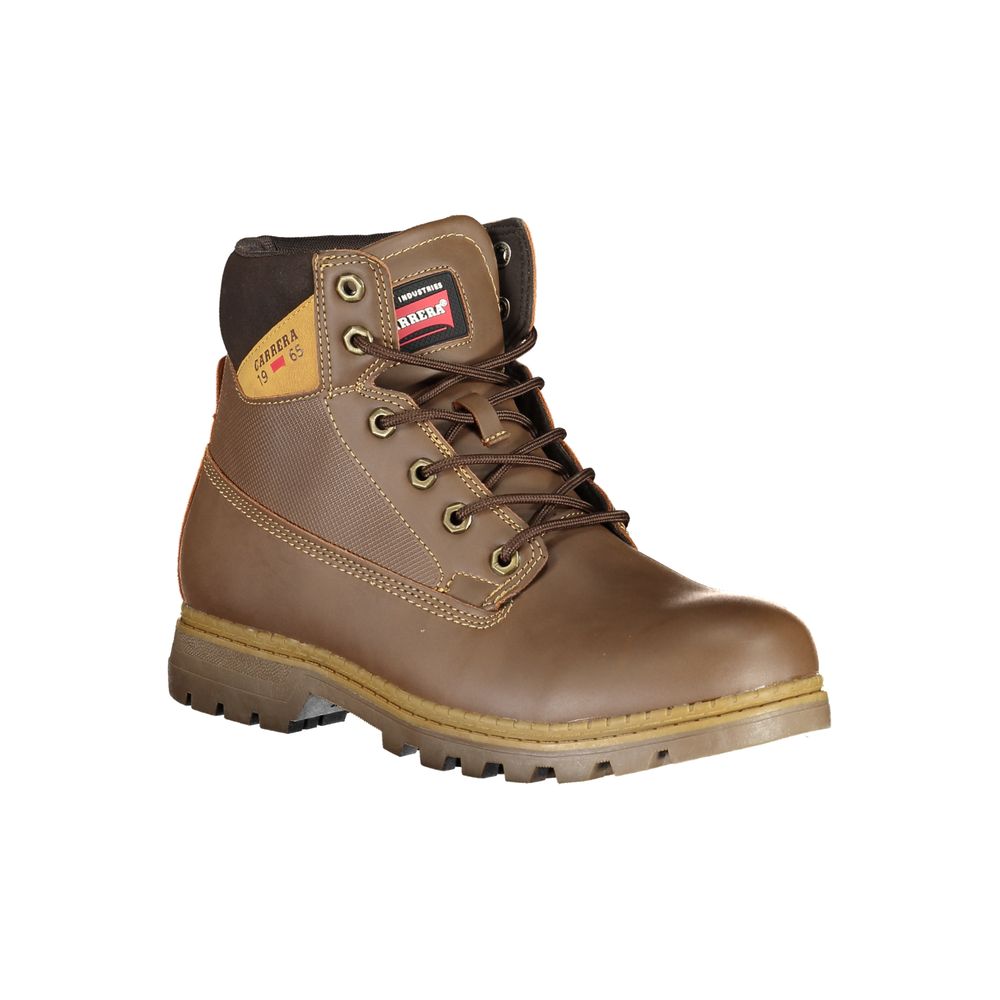 Carrera Brown Leather Lace-Up Boots with Contrasting Details