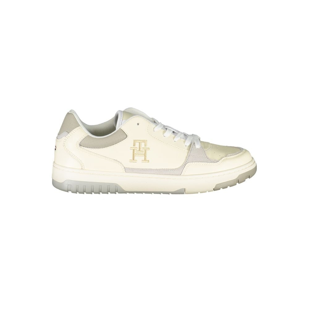 Tommy Hilfiger Beige Leather Sports Sneakers with Unique Embroidery