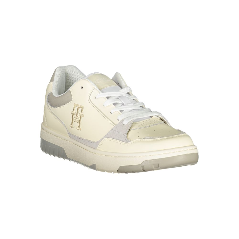 Tommy Hilfiger Beige Leather Sports Sneakers with Unique Embroidery