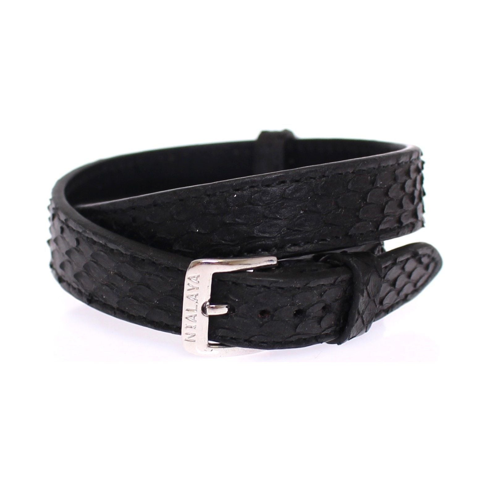 Nialaya Black Snakeskin Silver Bracelet Elegance