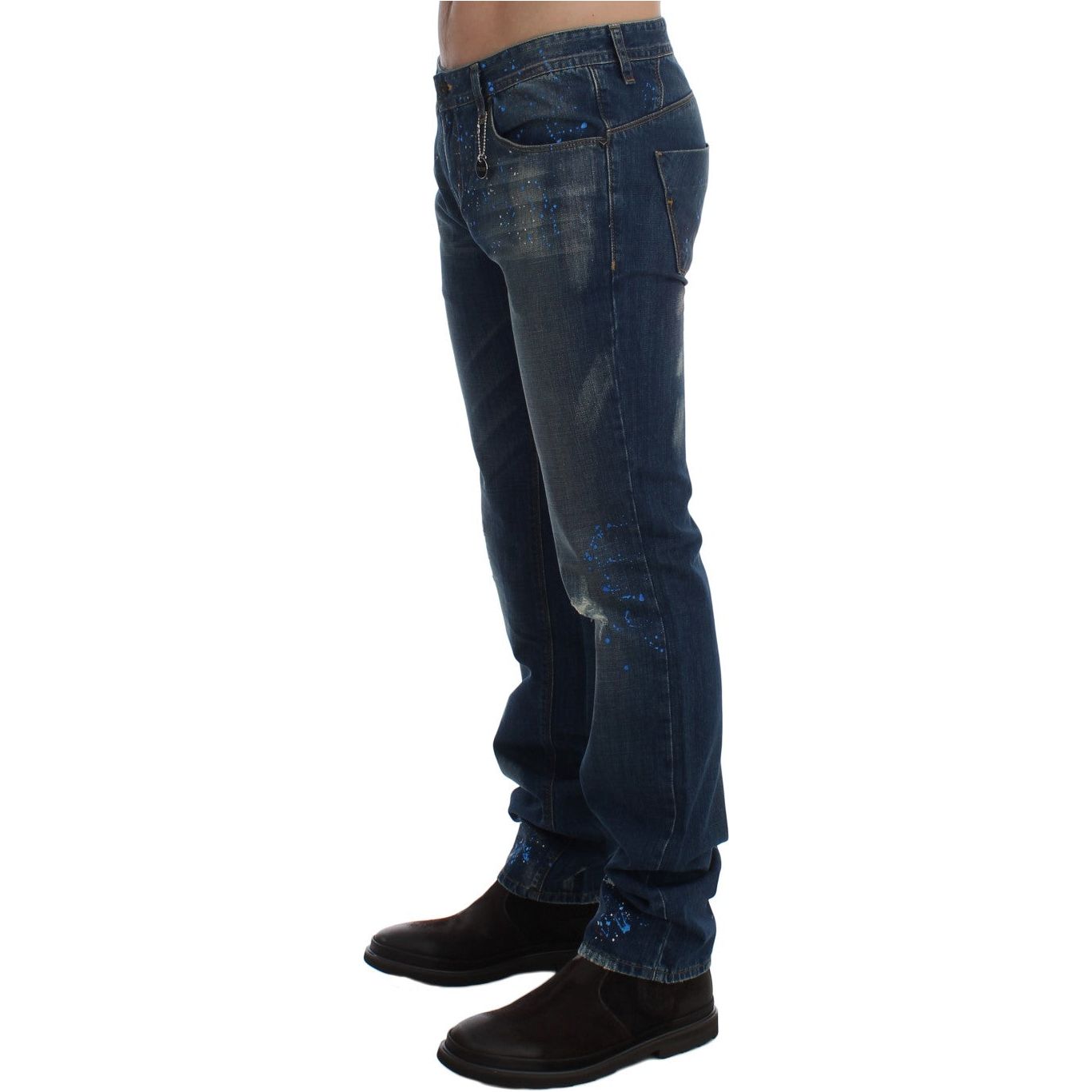Costume National Blue Cotton Painted Slim Fit Jeans