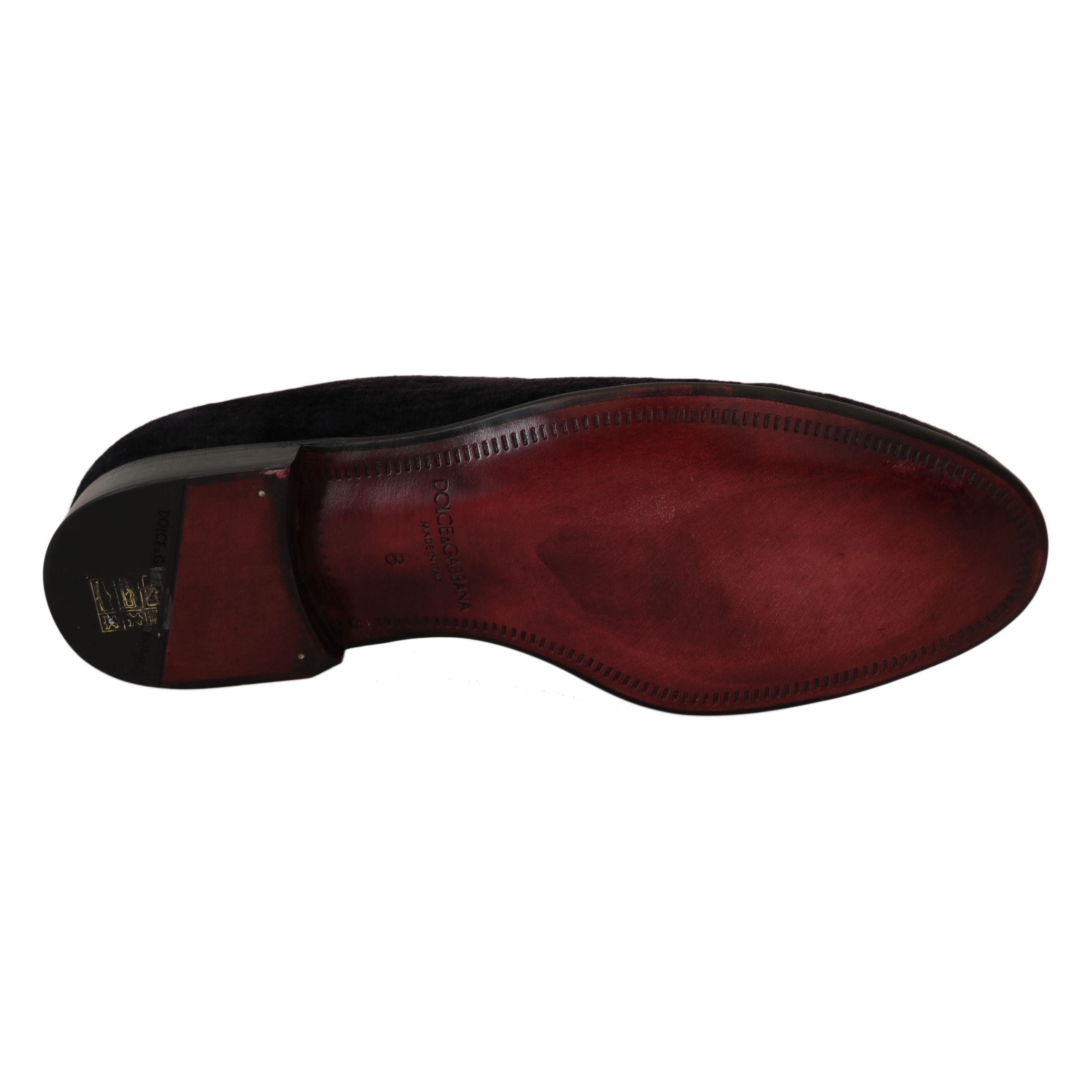 Dolce & Gabbana Black Leather Loafers with Gold Crown Embroidery