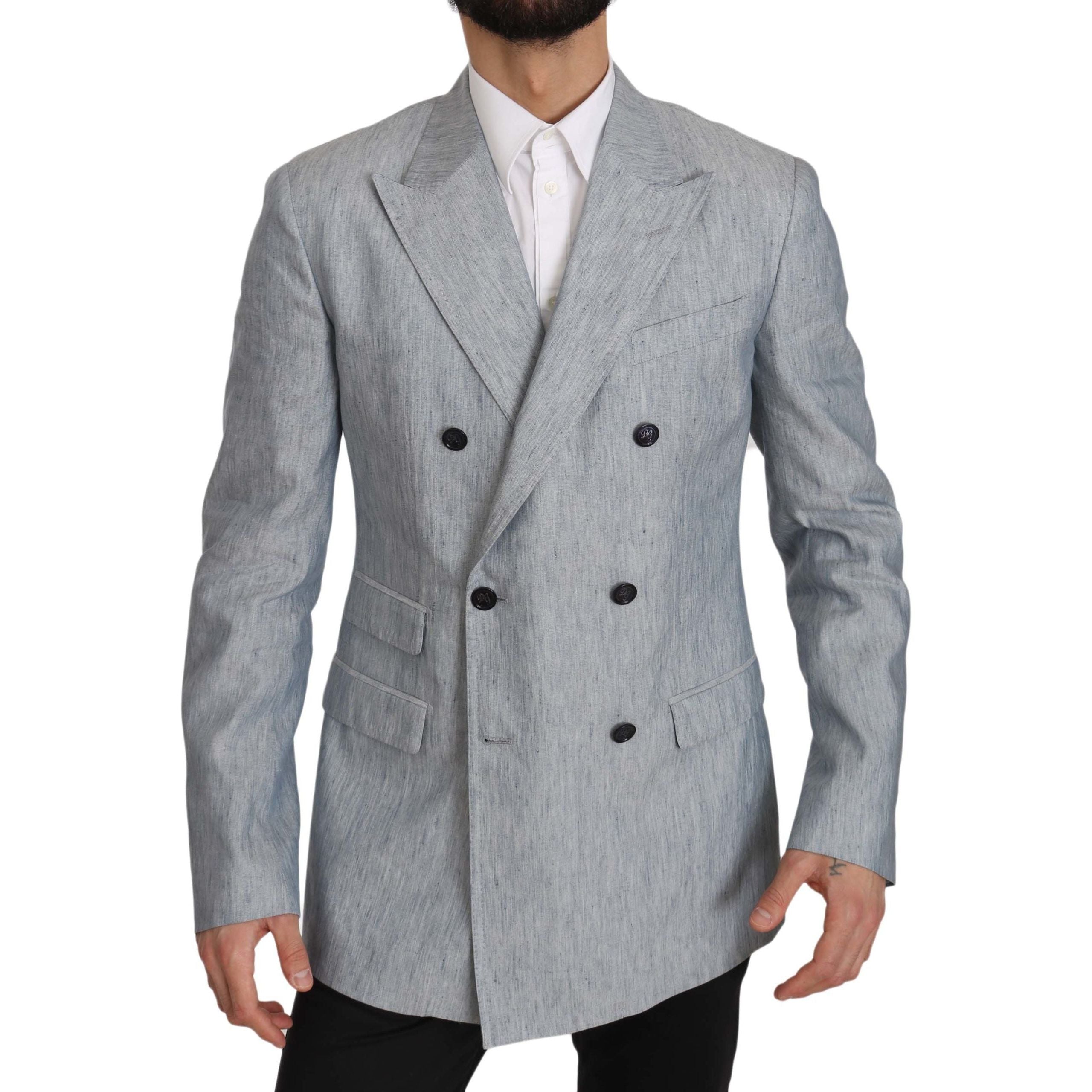 Dolce & Gabbana Light Blue Silk Double Breasted Blazer