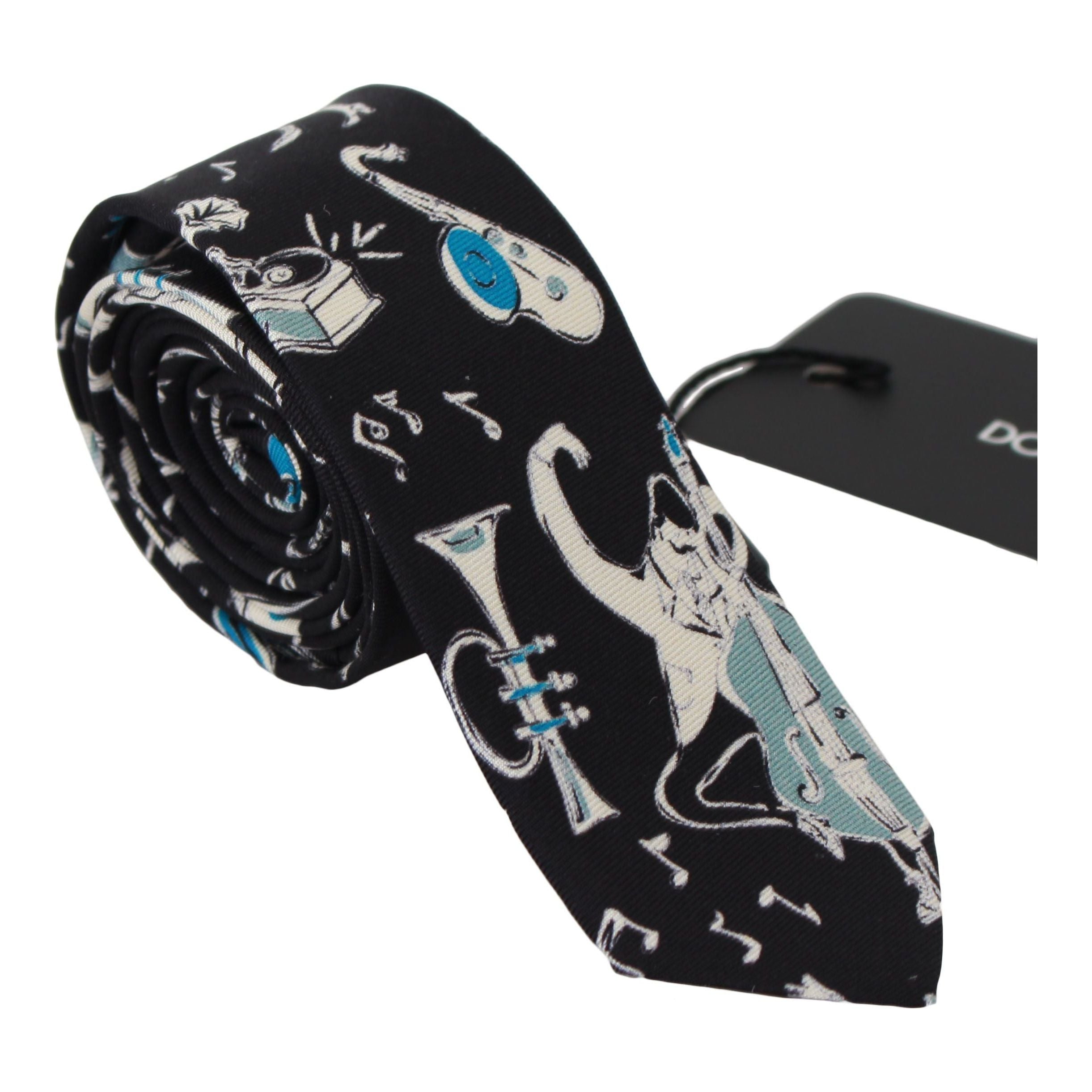 Dolce & Gabbana Black Silk Music Pattern Neck Tie