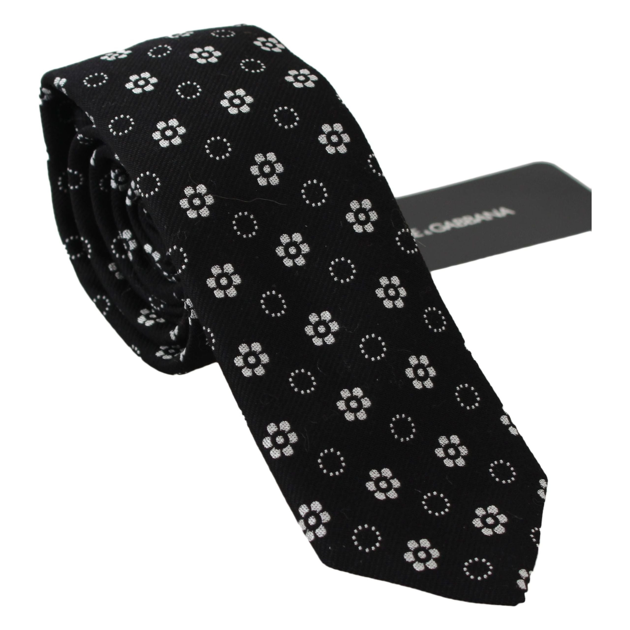 Dolce & Gabbana Black Floral Silk Necktie Luxury