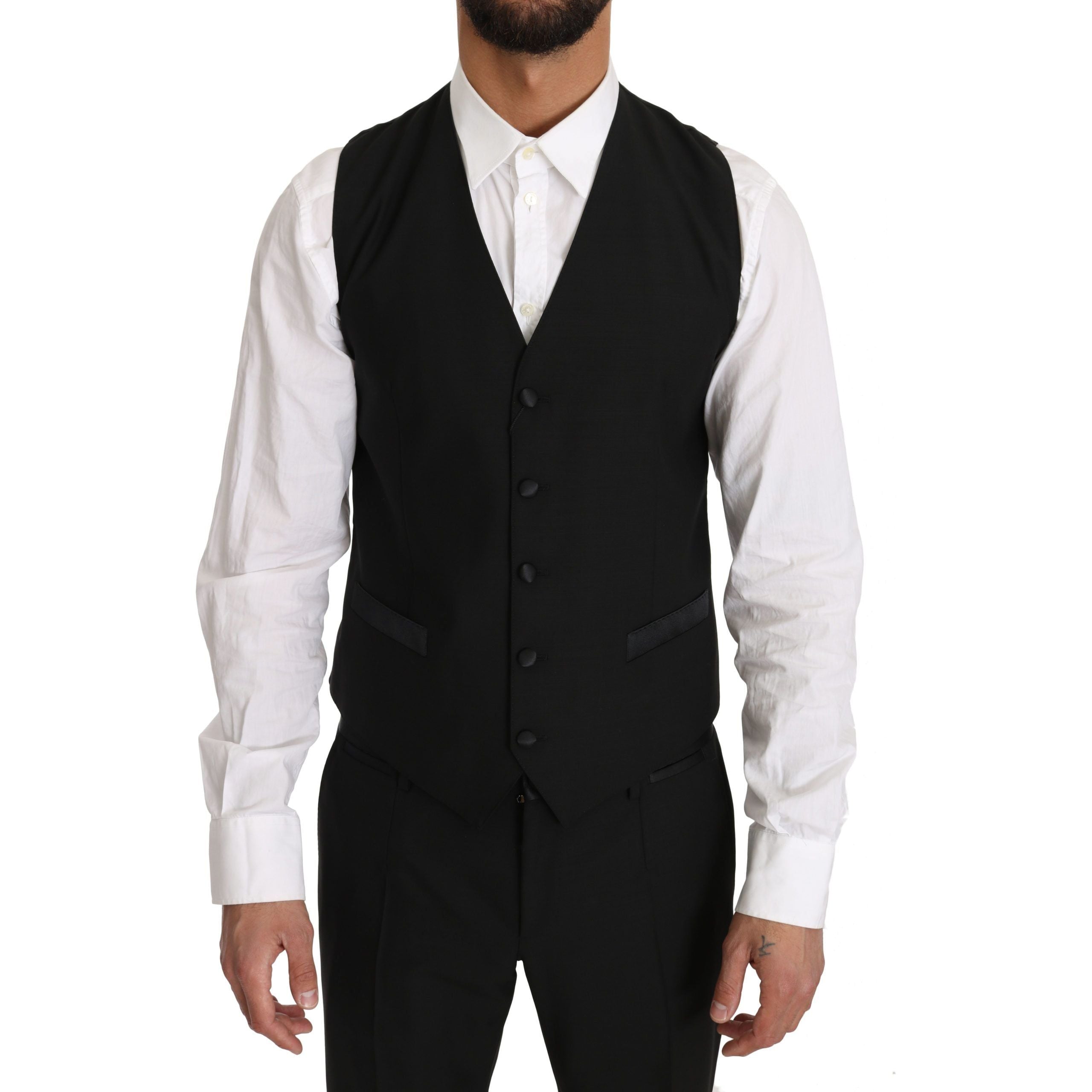 Dolce & Gabbana Black Wool Silk Formal Vest