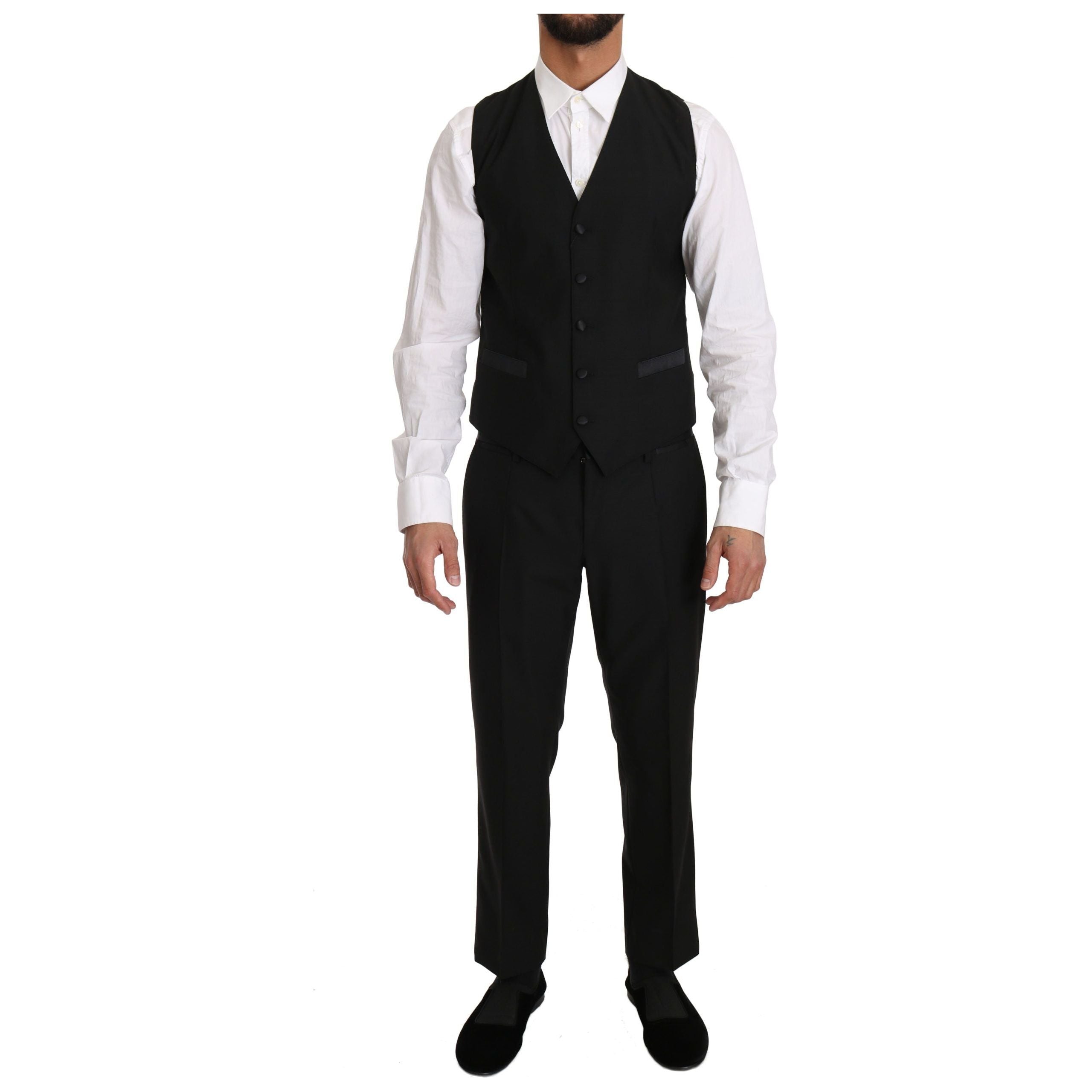 Dolce & Gabbana Black Wool Silk Formal Vest