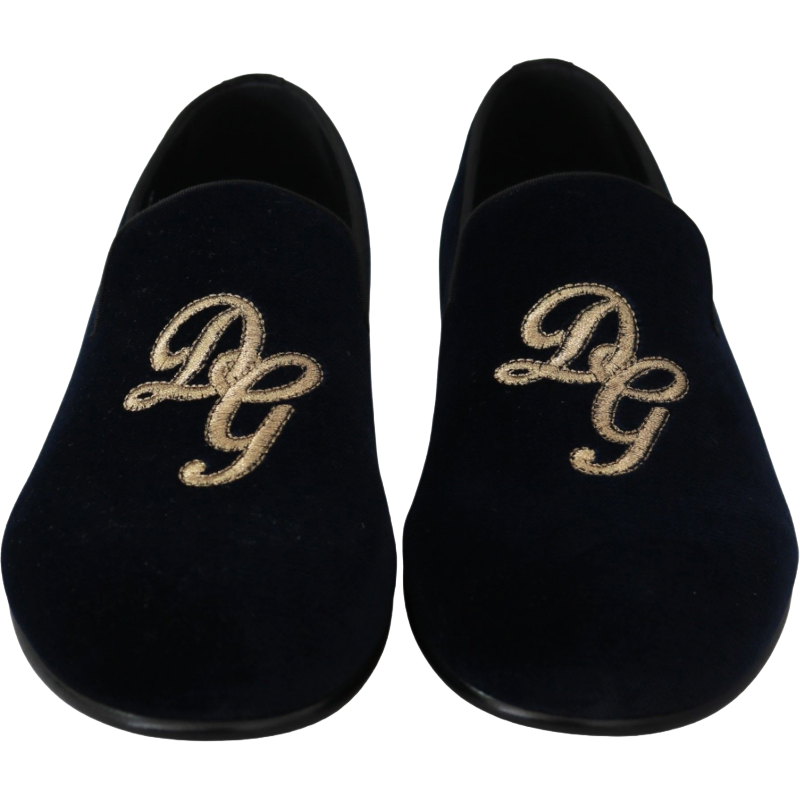 Dolce & Gabbana Blue Leather Embroidered Loafers