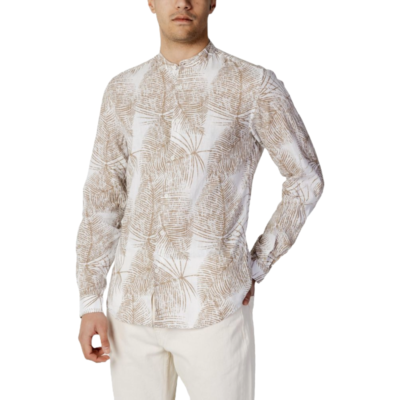 Beige Artwork Linen Shirt for Effortless Sophistication