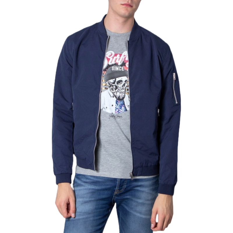 Jack & Jones Blue Bomber Jacket with Arm Zipper Elegance