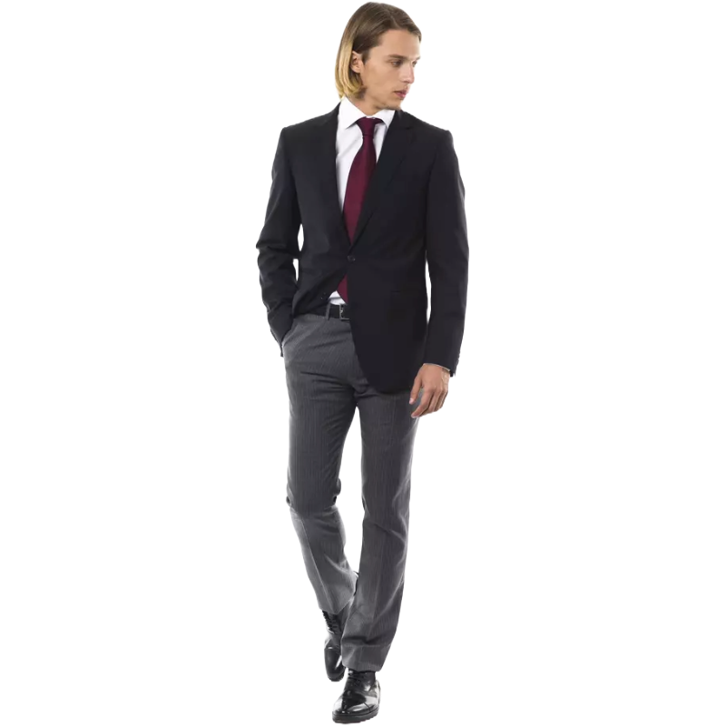 Uominitaliani Black Premium Wool Formal Blazer for Timeless Elegance