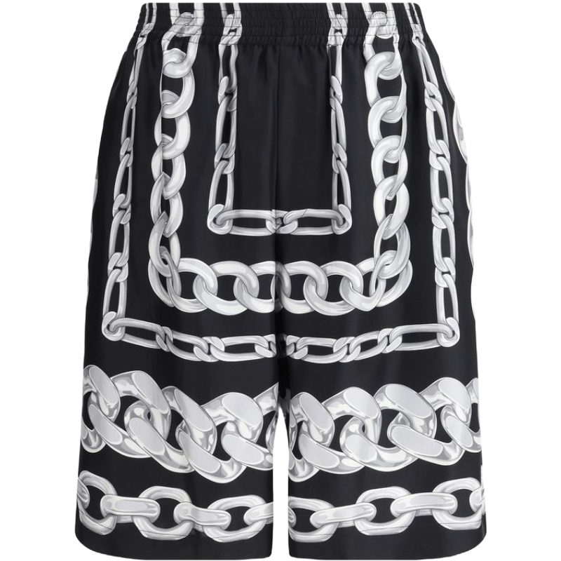 Versace Black Silk Medusa Chain Link Shorts For Elevated Style