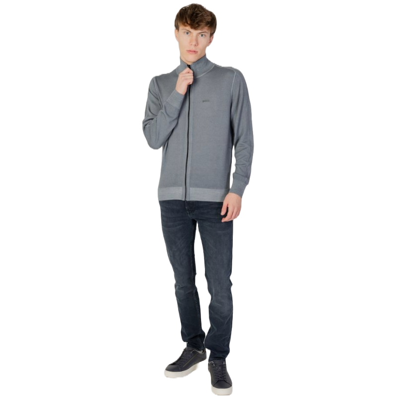Hugo Boss Gray Pure Wool Cardigan for Elevated Style