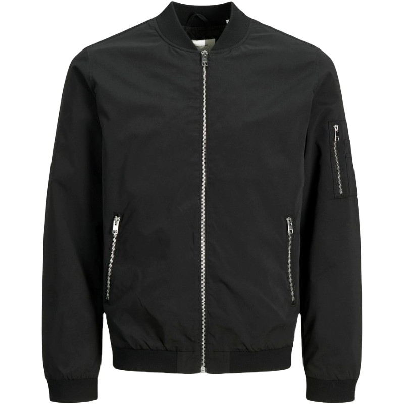 Jack & Jones Black Bomber Jacket with Arm Zipper Elegance