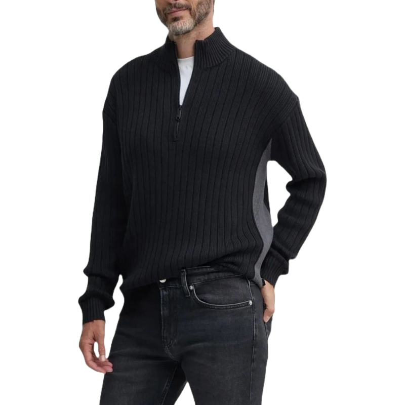 Calvin Klein Jeans Black Cotton Quarter-Zip Cardigan