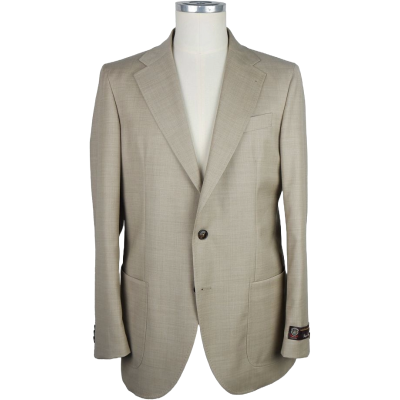 Emilio Romanelli Beige Virgin Wool Blazer with Tailored Fit and Pockets