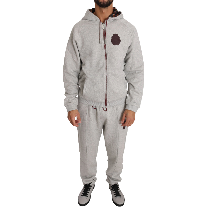 Billionaire Italian Couture Gray Cotton Hooded Sweatsuit Ensemble