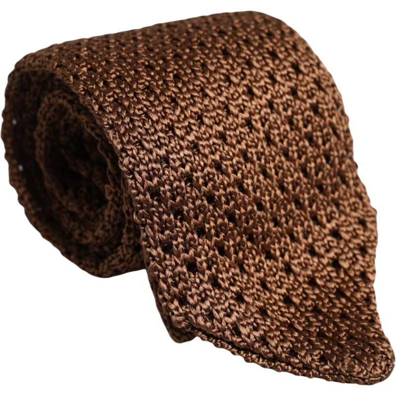 Dolce & Gabbana Brown Knitted Silk Adjustable Necktie Tie
