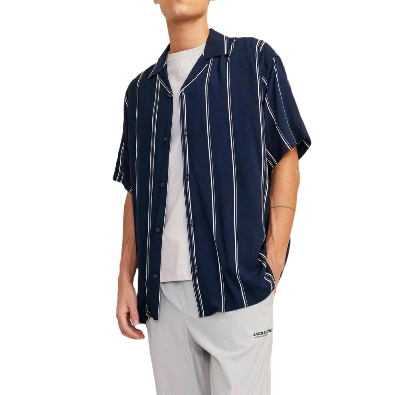 Jack & Jones Blue Viscose Shirt for Effortless Summer Elegance