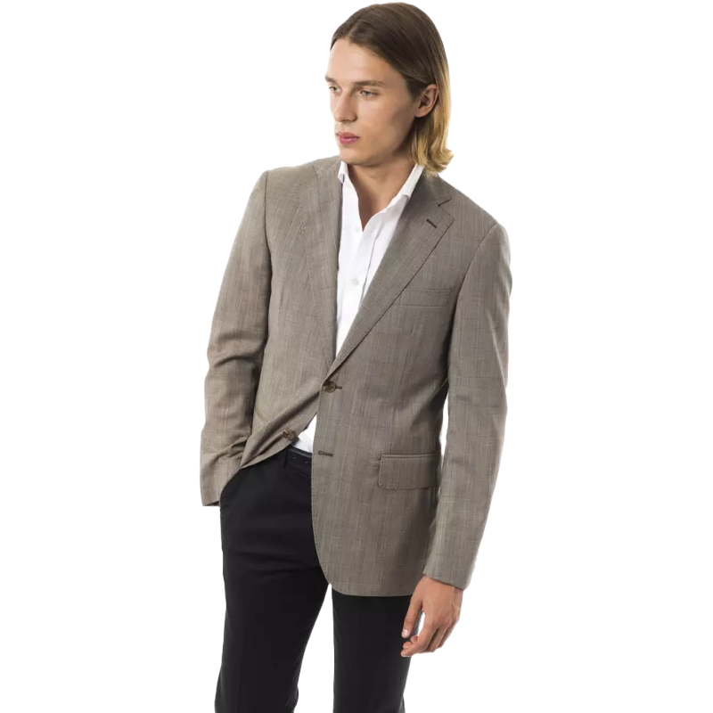Uominitaliani Grey Premium Wool Formal Blazer for Elevated Style