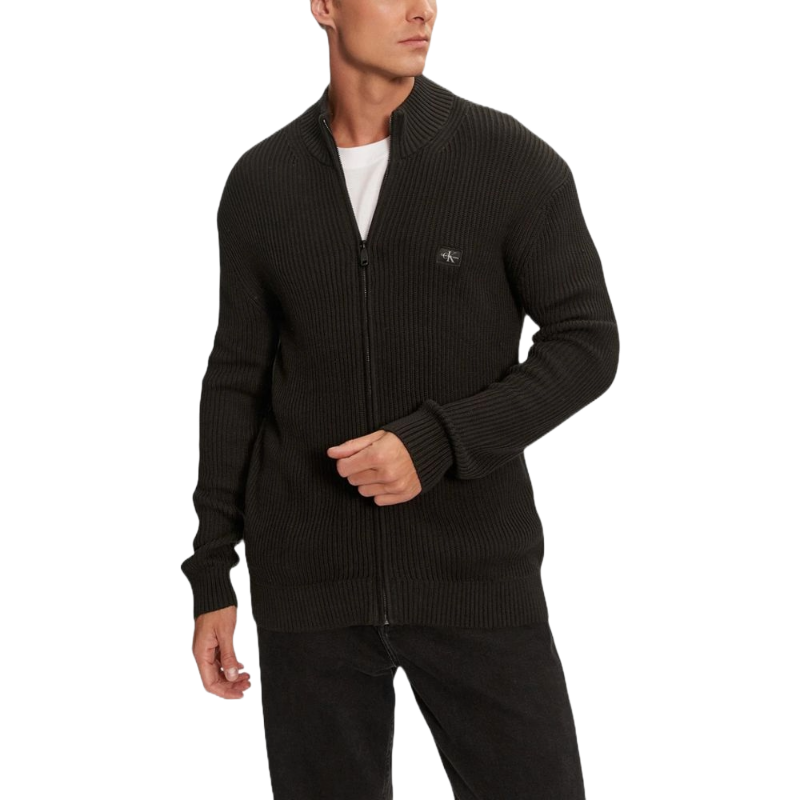 Calvin Klein Jeans Grey Cotton Woven Label Zip Thro Cardigan