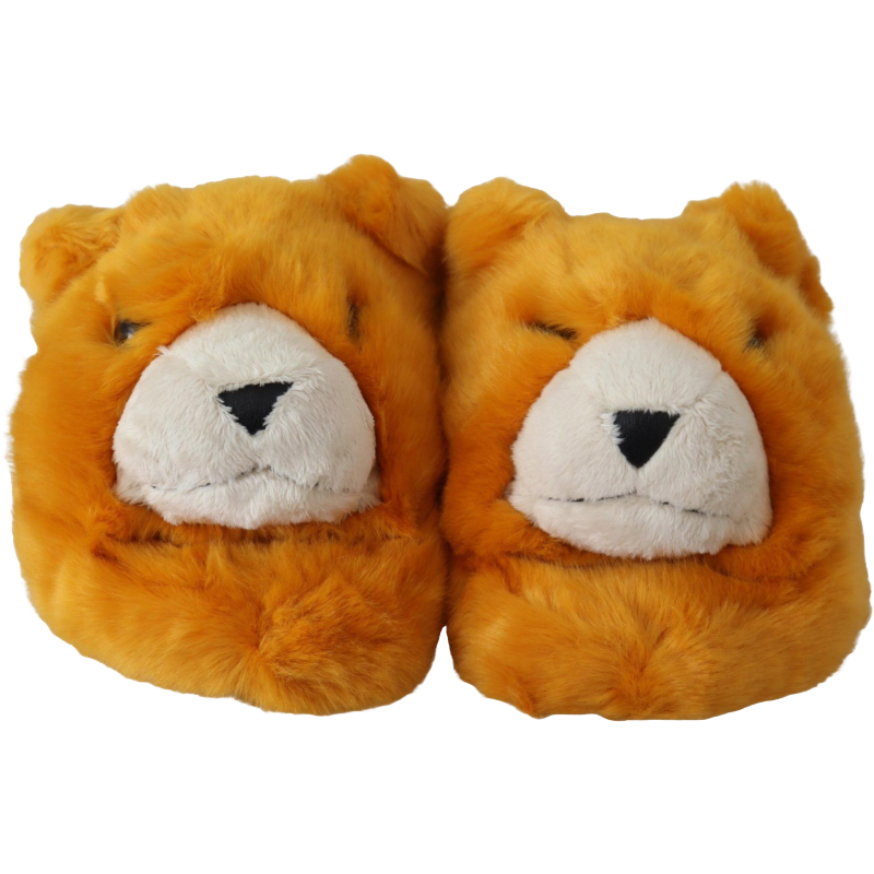 Dolce & Gabbana Sunshine Yellow Leather Lion Slippers