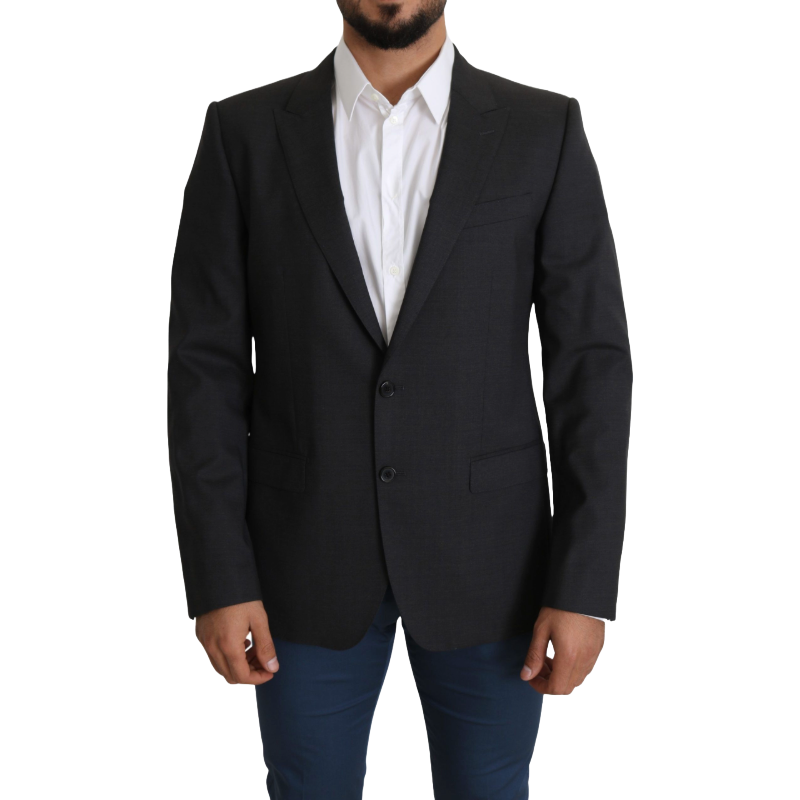 Dolce & Gabbana Gray Wool Silk Blend Slim Fit Blazer