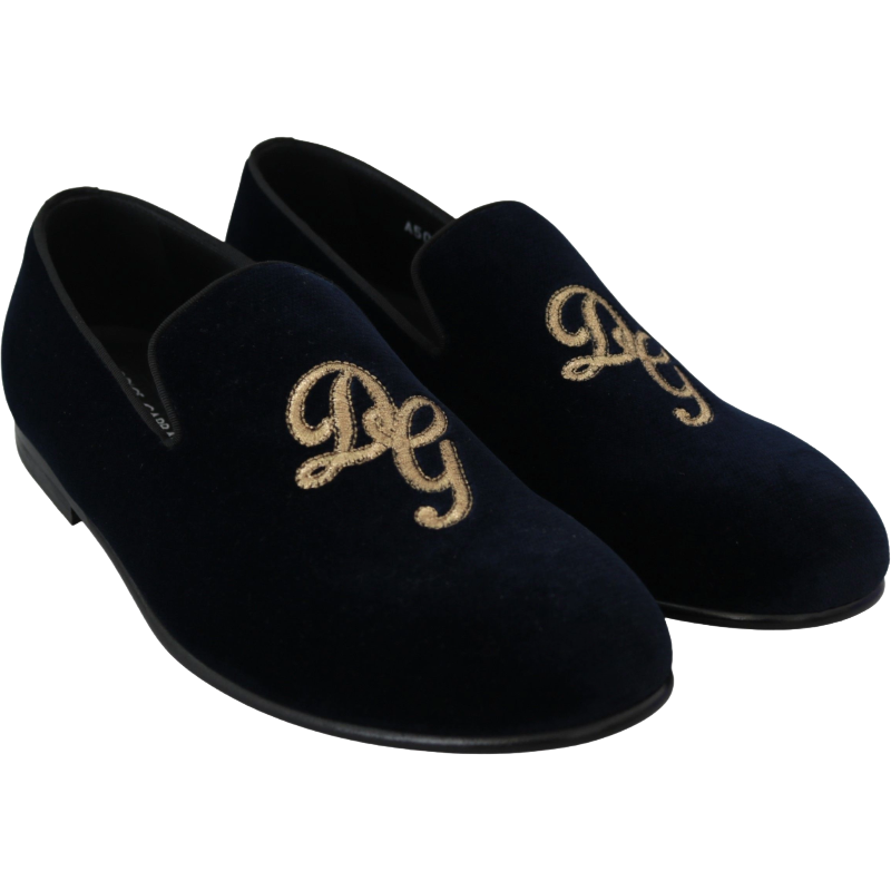 Dolce & Gabbana Blue Leather Embroidered Loafers