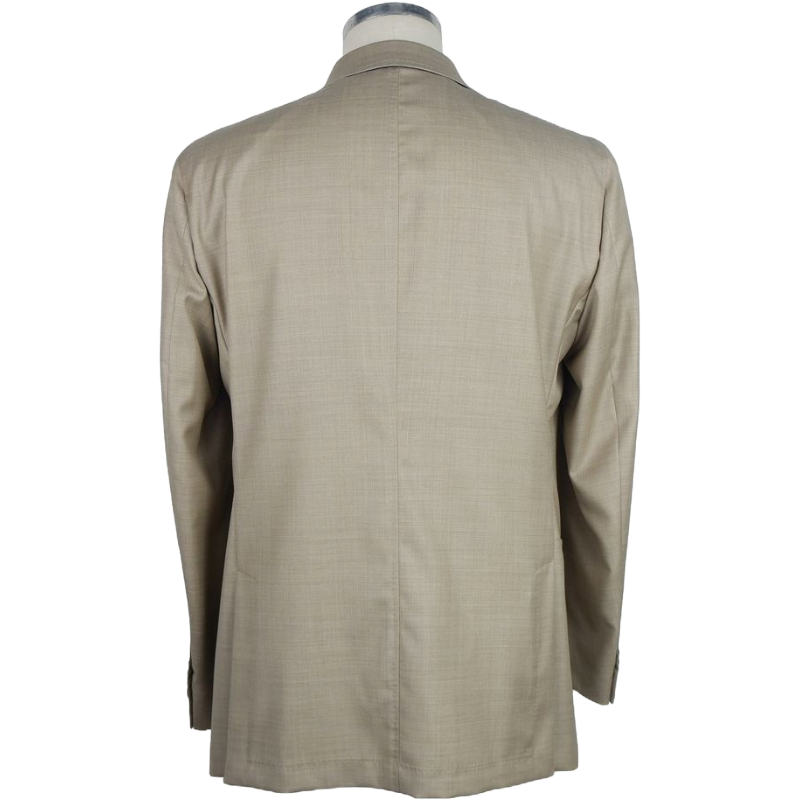 Emilio Romanelli Beige Virgin Wool Blazer with Tailored Fit and Pockets