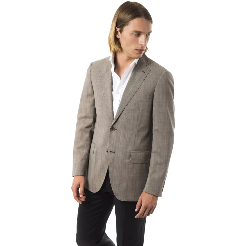 Uominitaliani Grey Premium Wool Formal Blazer for Elevated Style