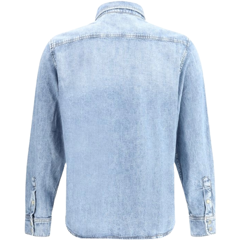 7FOR Blue Cotton Western Denim Shirt - Timeless Elegance Redefined