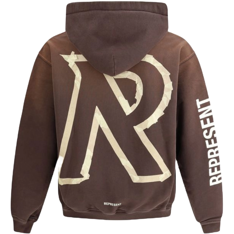 Represent Black Cotton Hoodie with Tape Effect for Elevated Streetwear
