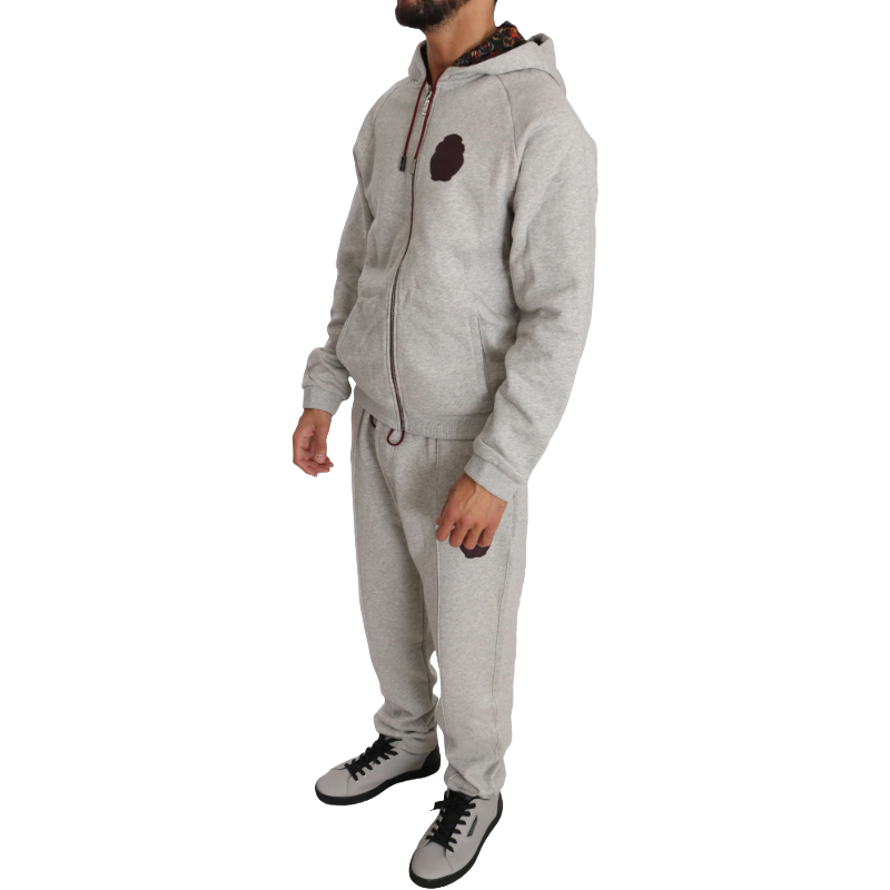 Billionaire Italian Couture Gray Cotton Hooded Sweatsuit Ensemble