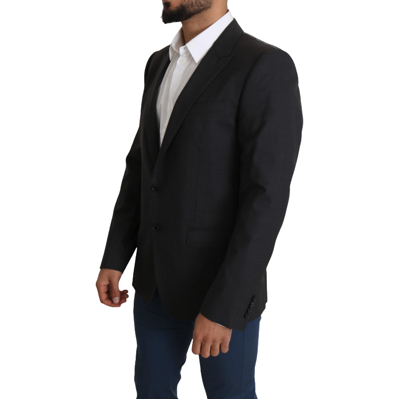 Dolce & Gabbana Gray Wool Silk Blend Slim Fit Blazer